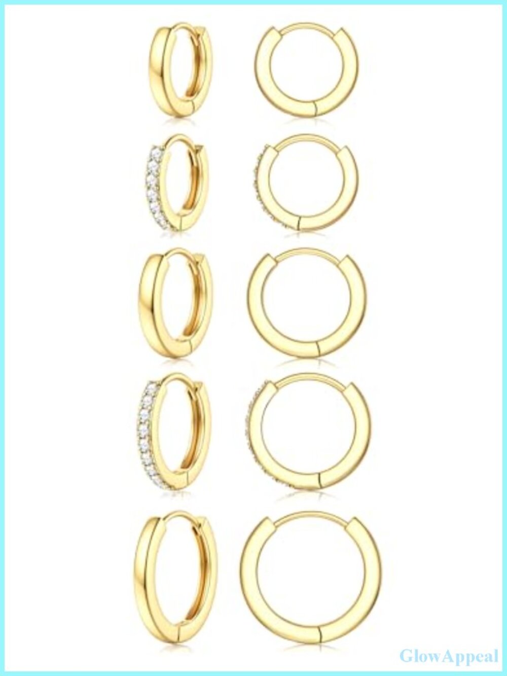 14K Gold Plated Huggie Hoop Earrings Set 5 Pairs Hypoallergenic CZ